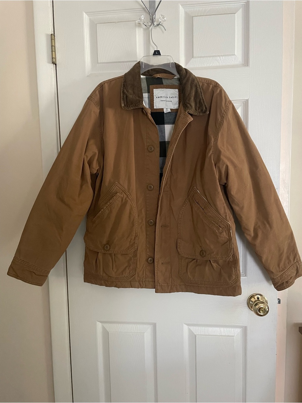 American Eagle Outfitters Tan Canvas Field Jacket with Corduroy Collar